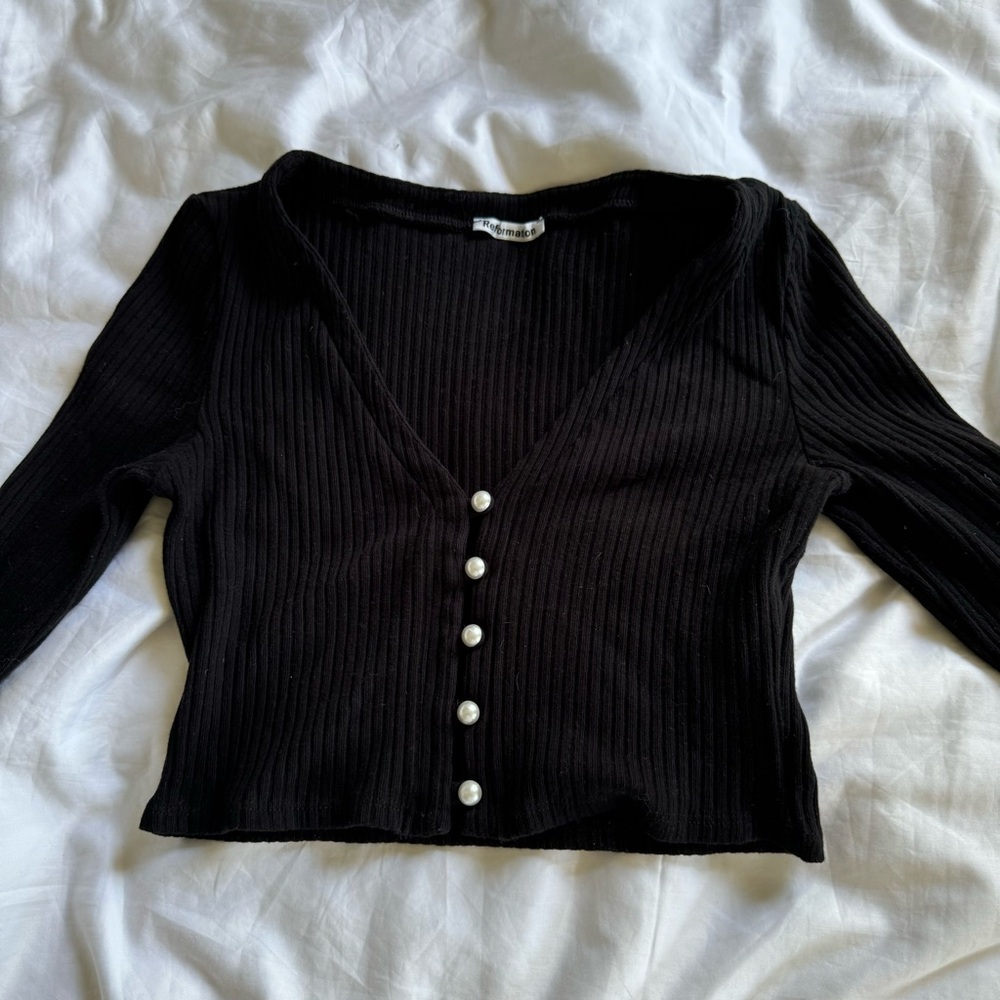 reformation calle long sleeve top with pearls